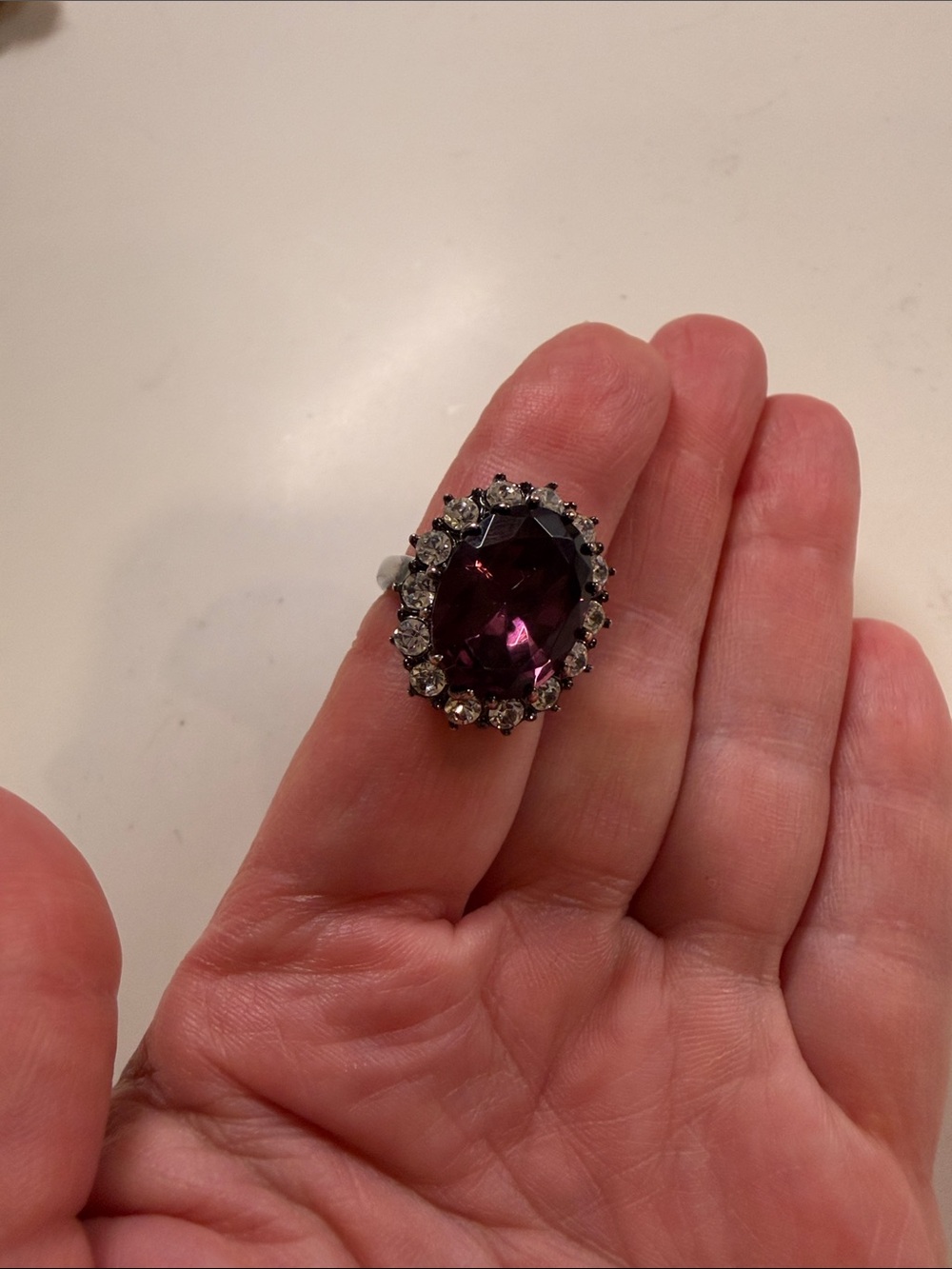Amethyst-Style Purple Halo Cocktail Ring - Women's Jewelry sz 6